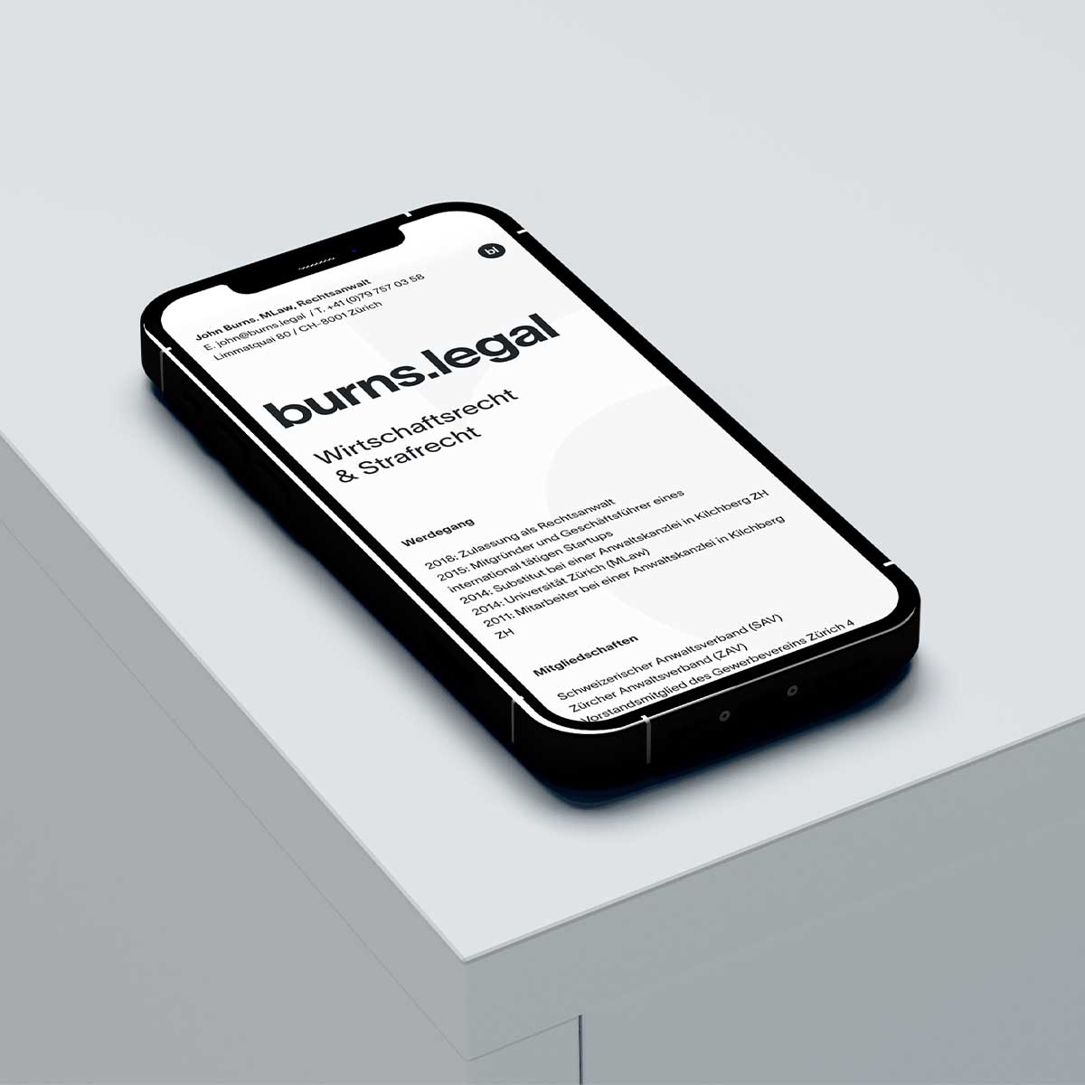 Burns Legal website displayed on an iPhone