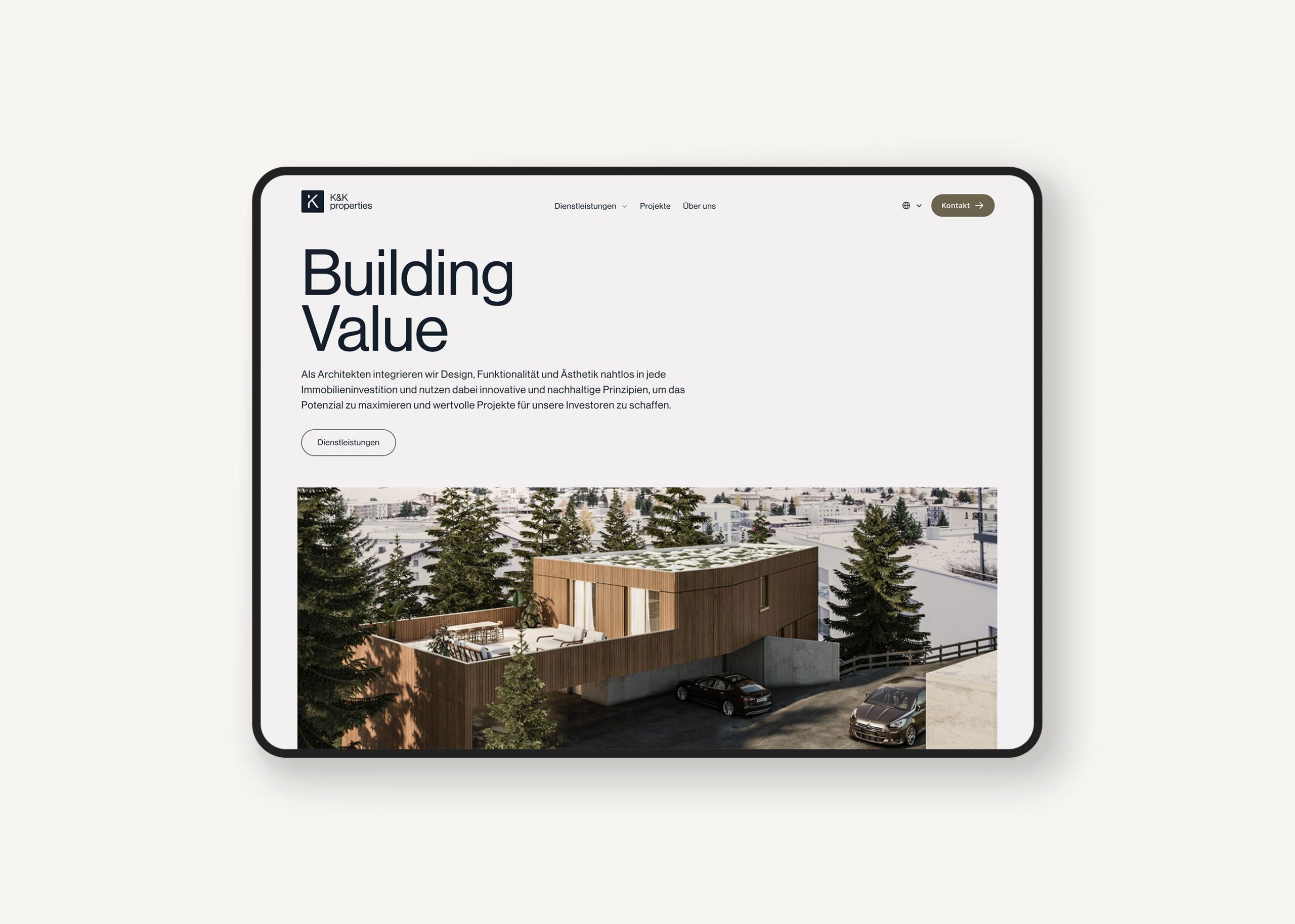 K&K Properties website displayed on a tablet