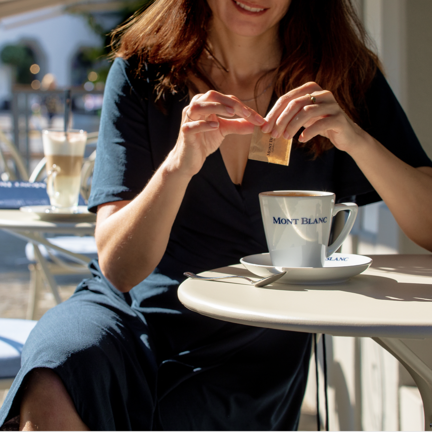 Coffee being served at Mont Blanc café and gelateria in Zug