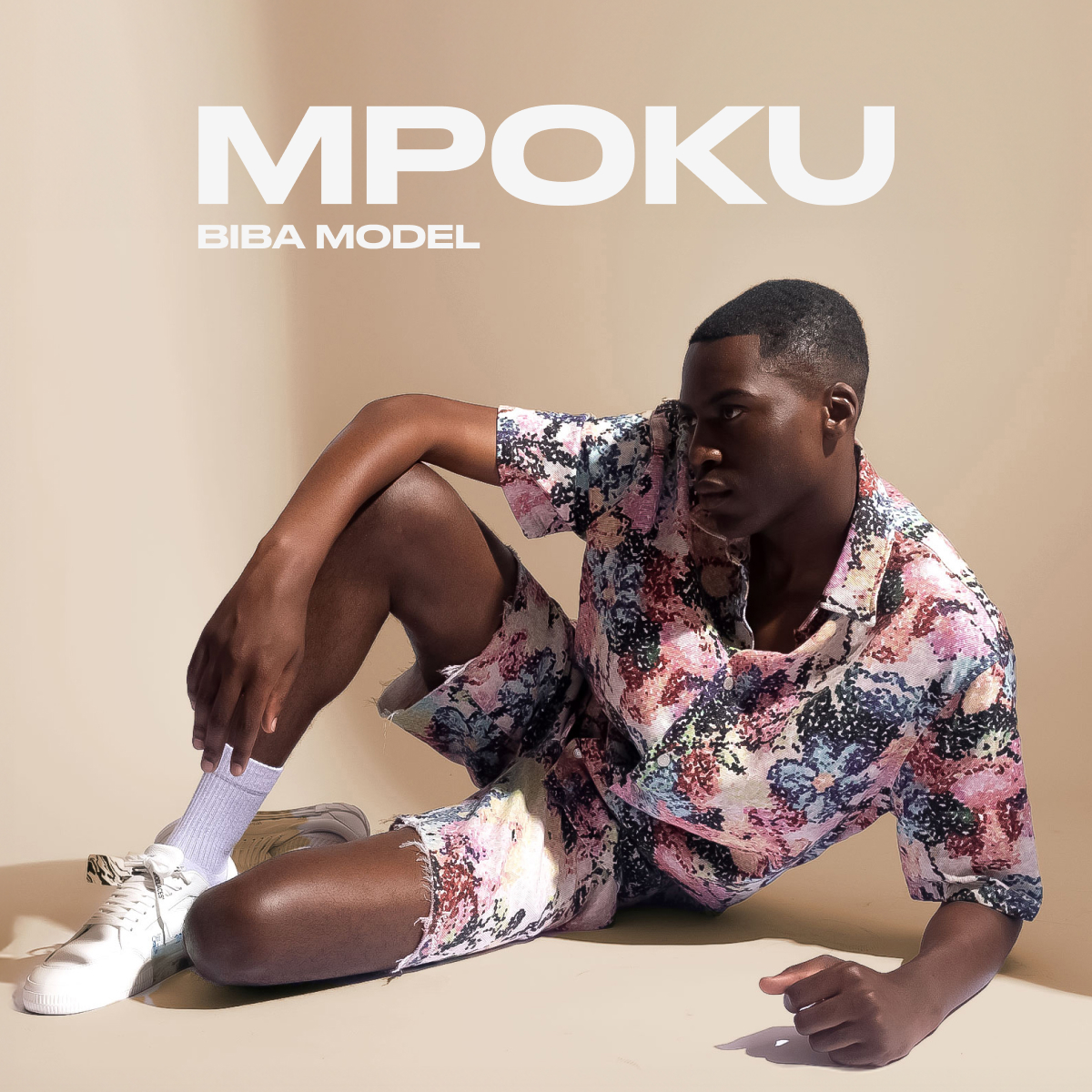 Mpoku fashion campaign with a model in patterned clothing