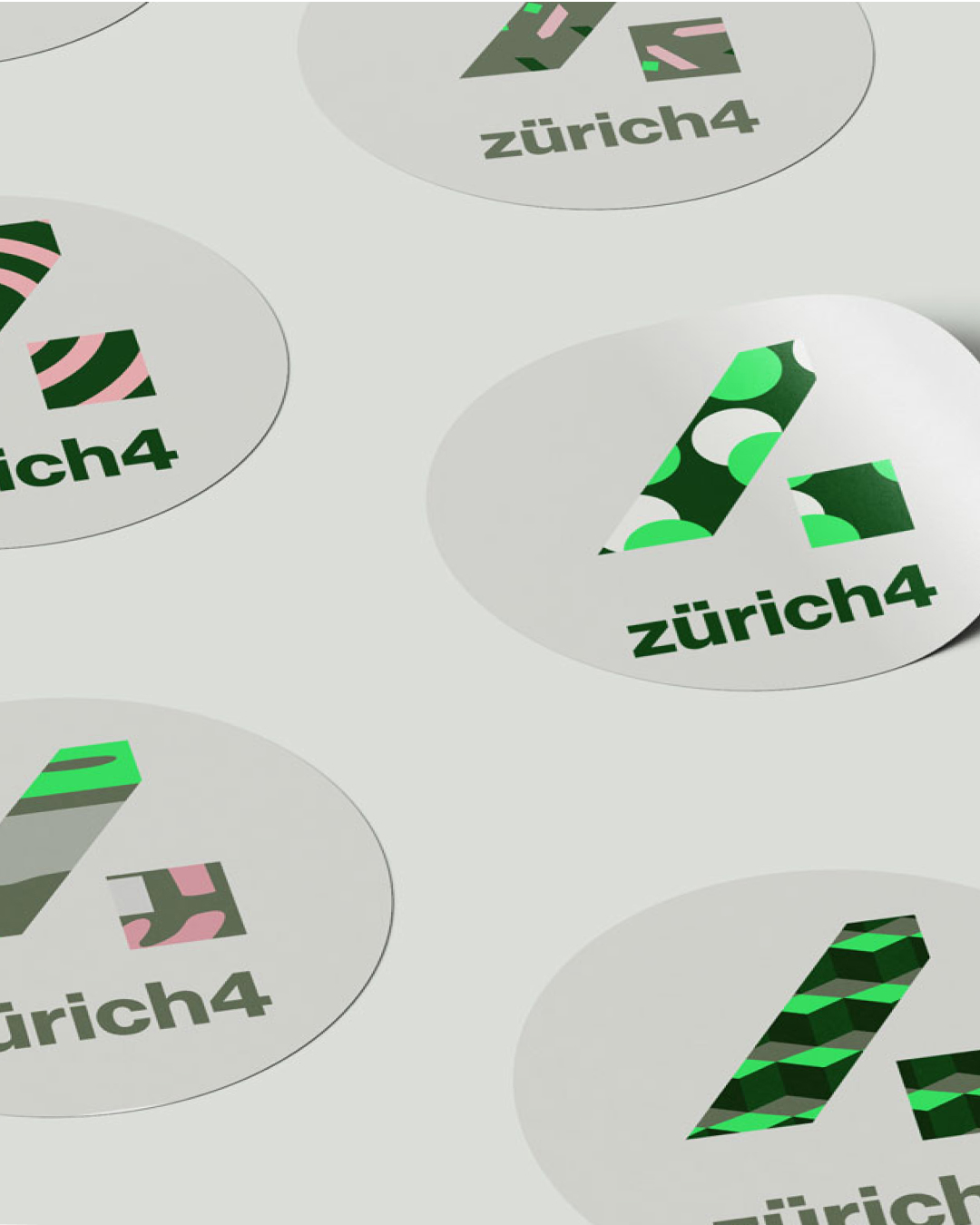 Gewerbeverein Zürich 4 logo stickers in green and pink