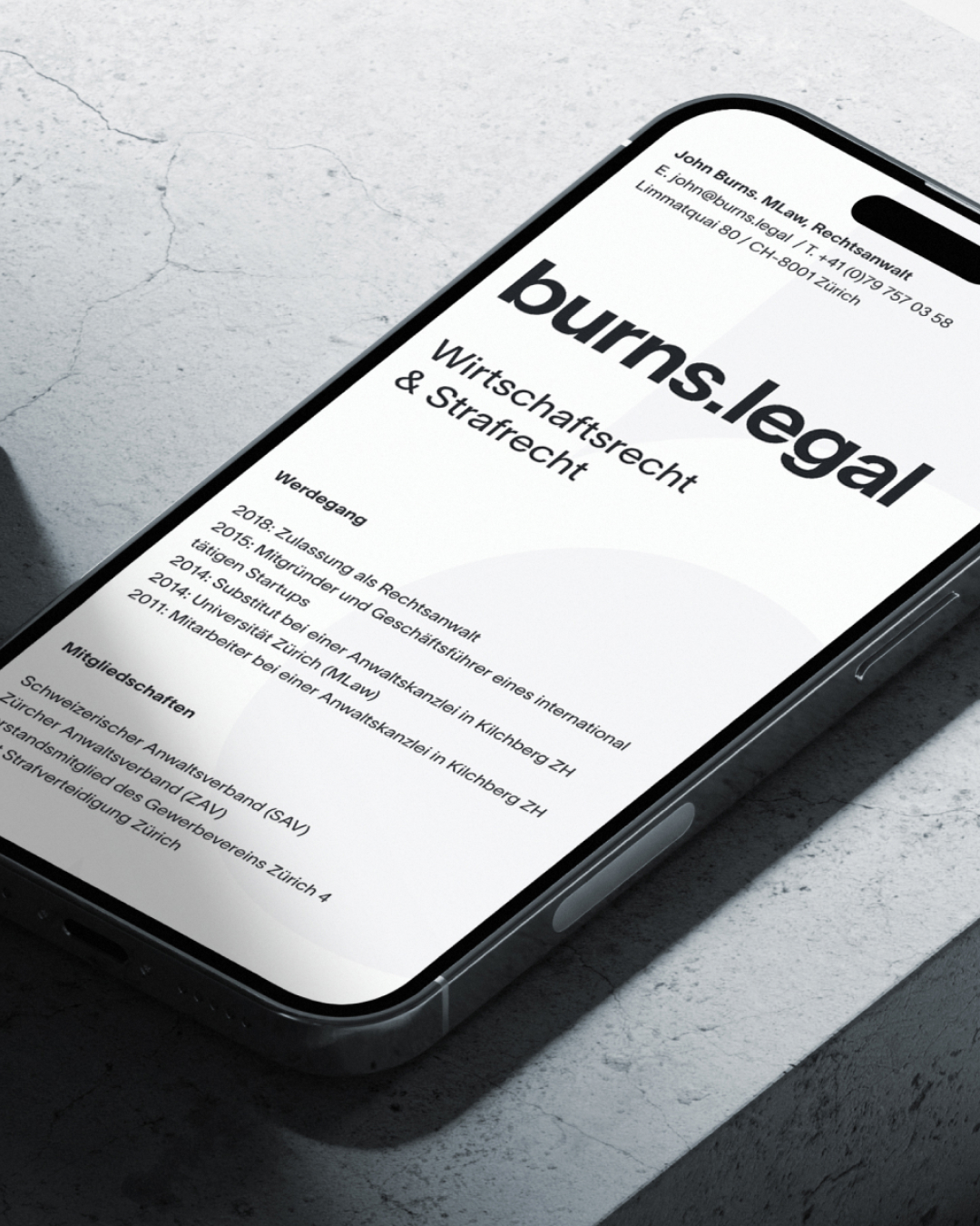 Burns Legal website displayed on a smartphone