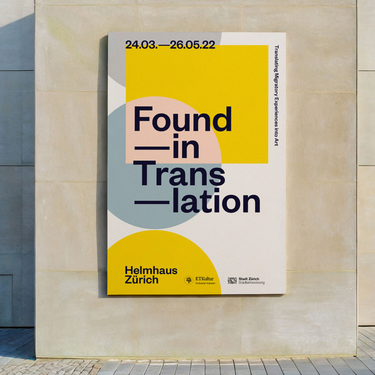 Found in Translation exhibition poster on a building facade
