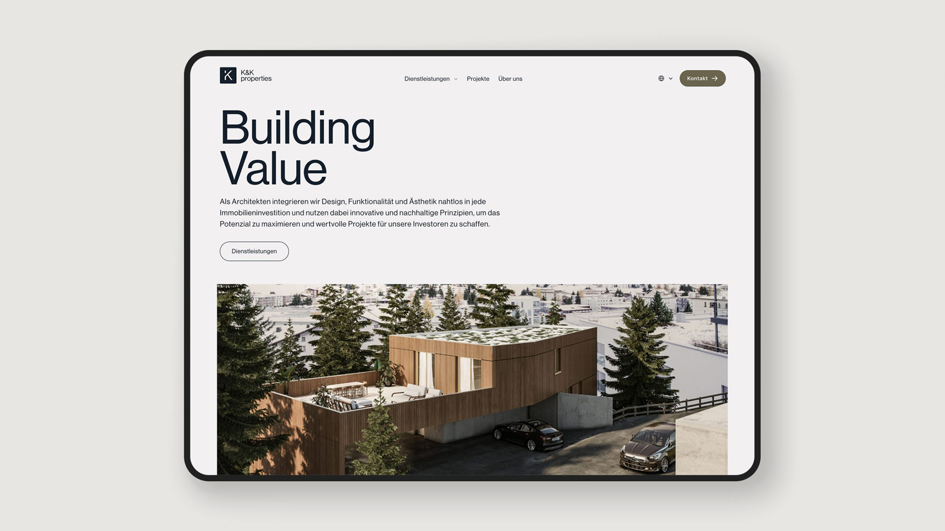 K&K Properties website design shown on a tablet
